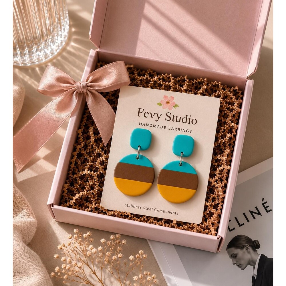 Turquoise Polymer Clay Earrings | Modern Color Block Statement Dangle Earrings
